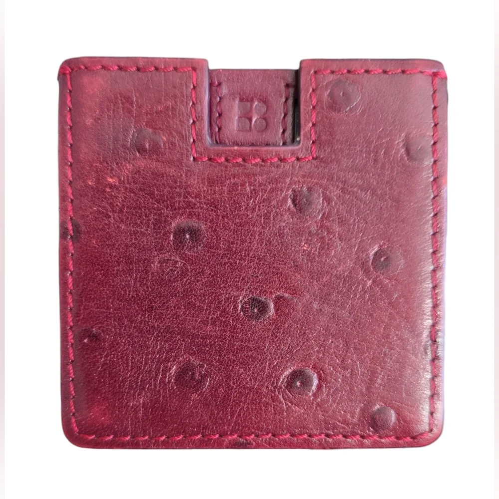 Vintage Kate Spade ostrich-embossed leather square pocket mirror plum VGUC - Picture 3 of 8